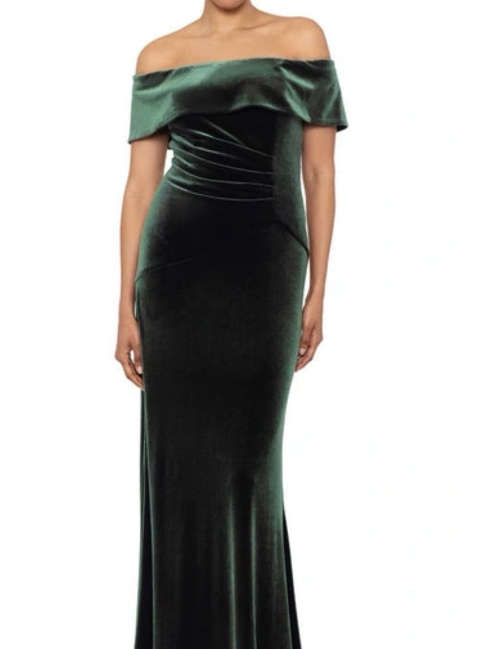 NWT Xscape Green Velvet Off Shoulder Mermaid Gown Size 16
